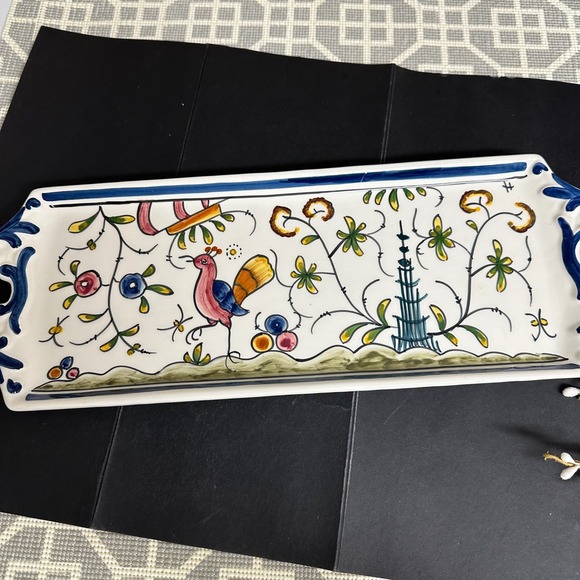 Sur la Table Appetizer Tray w/ Handles Portugal Stylized Foliage Folk Artsy - Picture 4 of 10